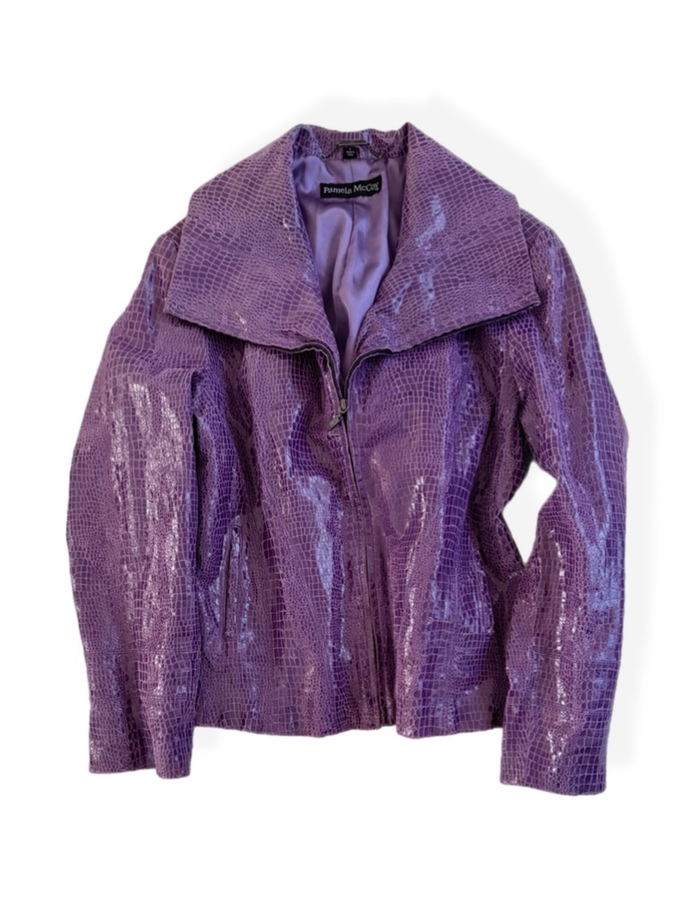 Pamela McCoy Purple Snakeskin Leather Coat